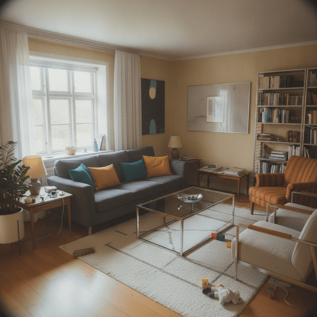 Samme stue omstylet i moderne — AI-genereret visualisering